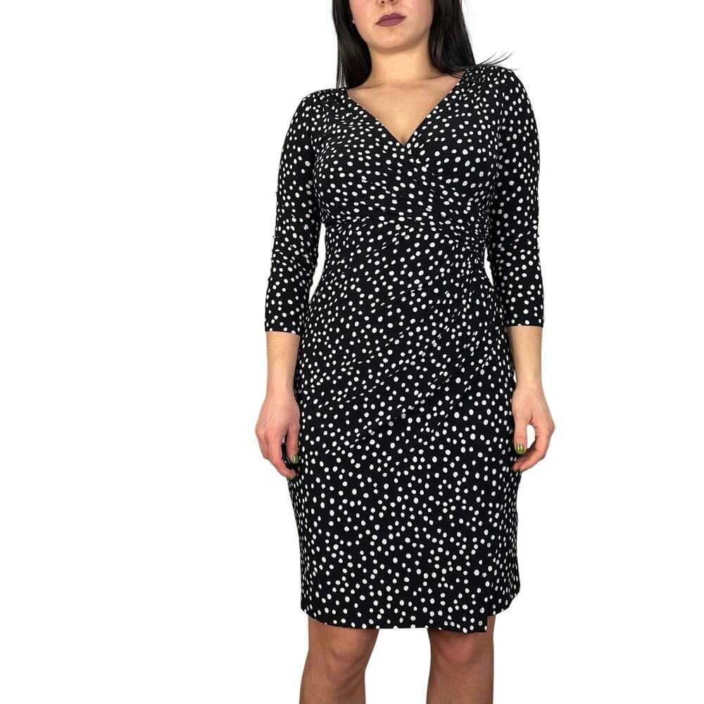 Lauren Ralph Lauren Black & White Polka Dot Long Sleeve Sheath Dress